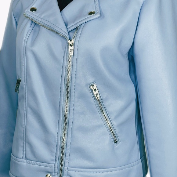 $98 NWT Blank NYC Good Vibes Blue Vegan Leather Moto Jacket Size S - Picture 6 of 10